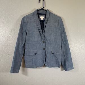 J Crew Womens 8 Medium Chambray Collared Blazer Jacket Suit \Work Long Sleeve